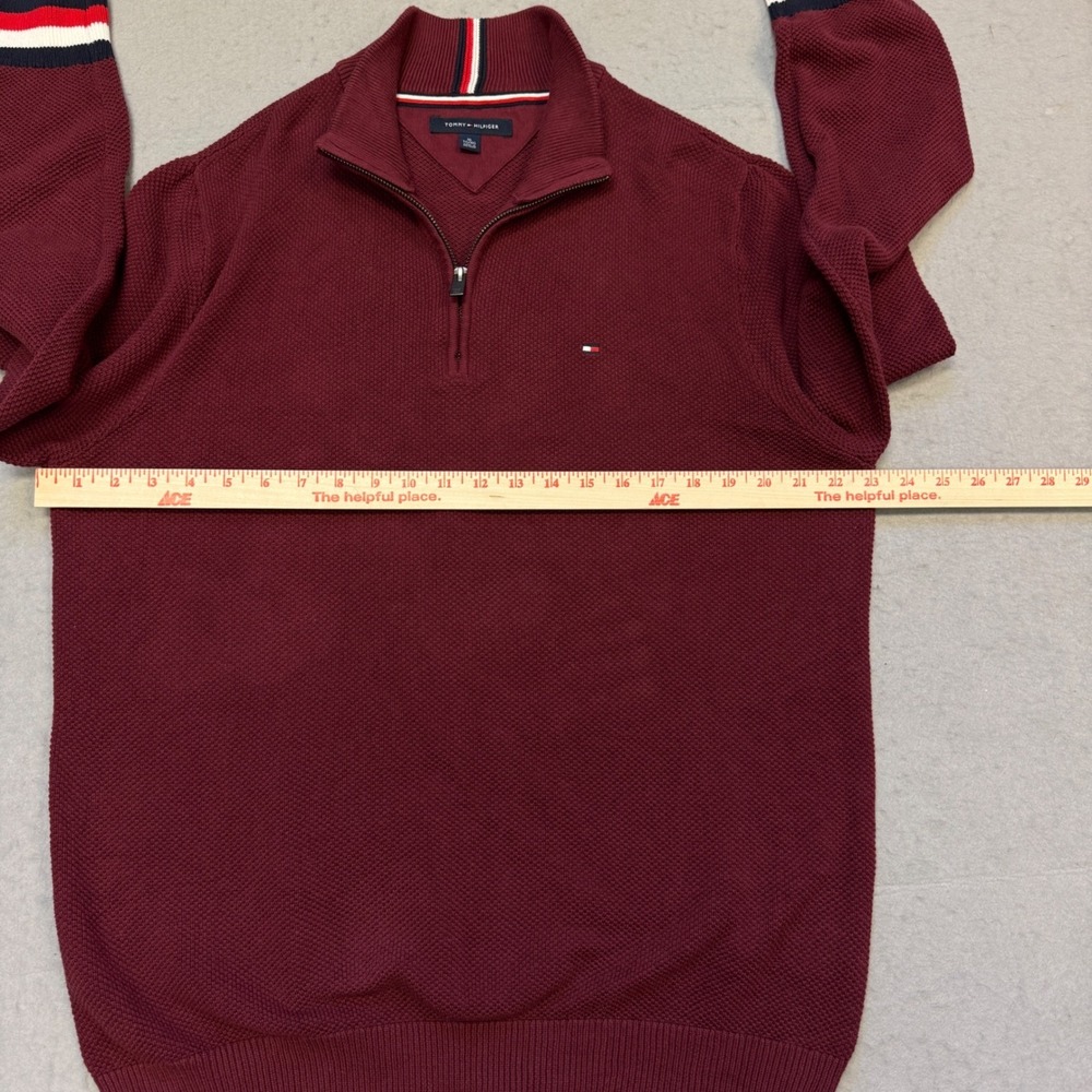 Tommy Hilfiger Quarter Zip Sweater Mens XL Burgundy Waffle Knit 78J1687 Academia - Picture 7 of 11